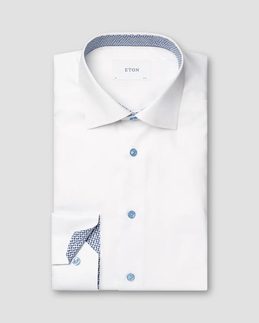 Eton Solid Signature Twill Geometric Effect Shirt In Contemporary Fit- White