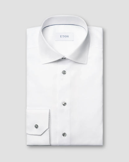 Eton Solid Signature Twill Shirt In Contemporary Fit- White